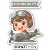 Future Pilot Boy Vintage Airplane Personalized Aufkleber (Vorderseite)