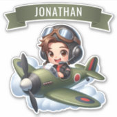 Future Pilot Boy Vintage Airplane Personalized Aufkleber (Vorderseite)