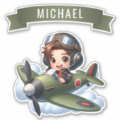 Future Pilot Boy Vintage Flugzeug Personalisiert Aufkleber (Vorderseite)