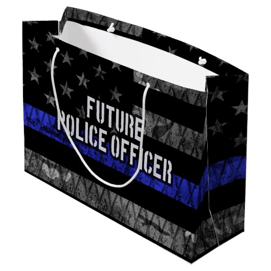 Future Police Officer Thin Blue Line störte Fl Große Geschenktüte (Rückseite Schrägansicht)