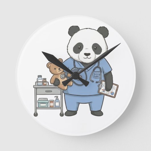 Future RN Panda: Adorable Medical Student  Runde Wanduhr (Vorderseite)