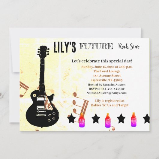 Future Rock Star Baby Shower Einladung (Vorderseite)