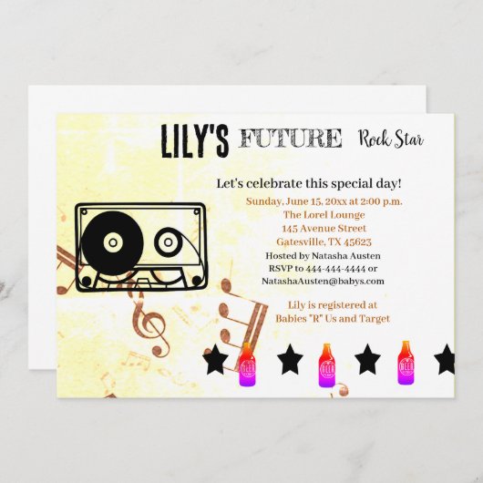 Future Rock Star Baby Shower Einladung (Vorne/Hinten)