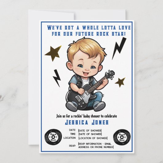 Future Rock Star Rock'n'Roll Lotta Liebe Baby Boy Einladung (Vorderseite)