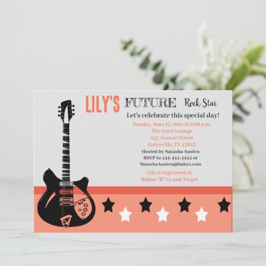 Future Rocker Baby Shower Pink Einladung (Stehend Vorderseite)