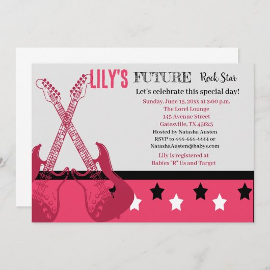 Future Rocker Baby Shower Pink Einladung (Vorne/Hinten)