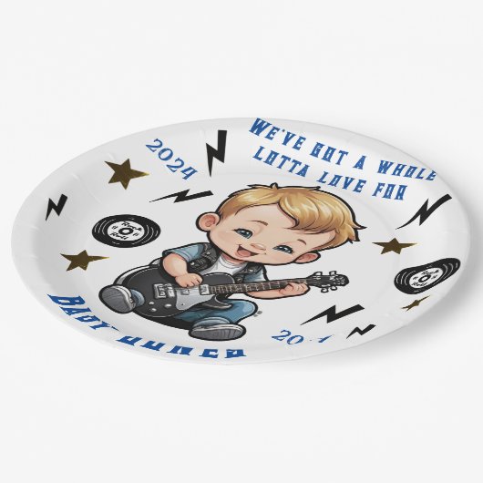 Future Rocker Rock'n'Roll Lotta Liebe Baby Boy Pappteller (Schrägansicht)