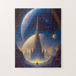 Future Space City Sci-Fi Art Jigsaw Puzzle