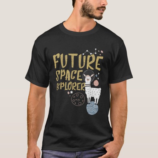 Future Space Explorer Llama Astronaut Fun Niedlich T-Shirt (Vorderseite)