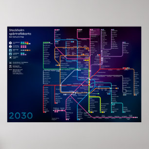 Future Stockholm Rail Network Map Poster