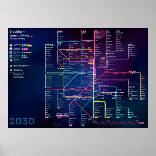 Future Stockholm Rail Network Map Poster (Vorne)