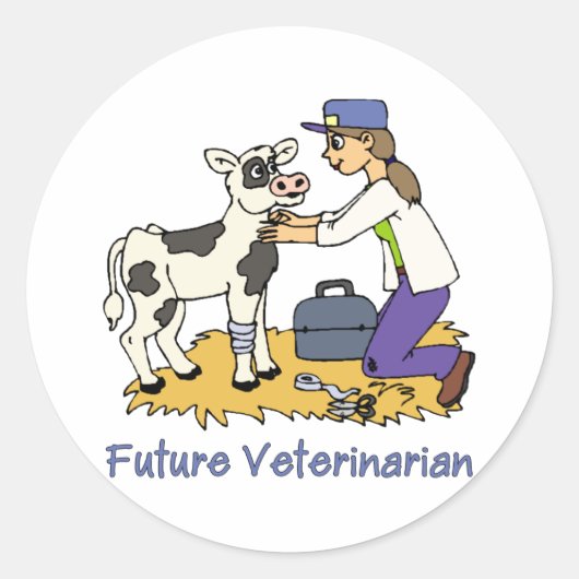 Future Vet - Mädchen mit Kuh Runder Aufkleber (Vorderseite)