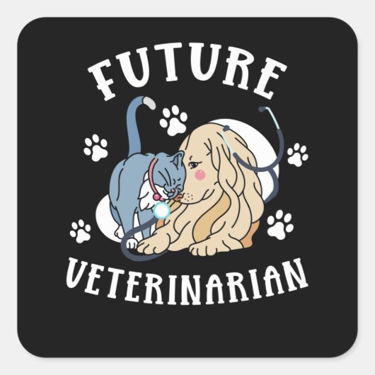 Future Veterinarian Girl Niedlich Cat Dog Lover Quadratischer Aufkleber (Vorderseite)