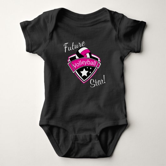 Future Volleyball Star - Hot Pink, White und Black Baby Strampler (Vorderseite)