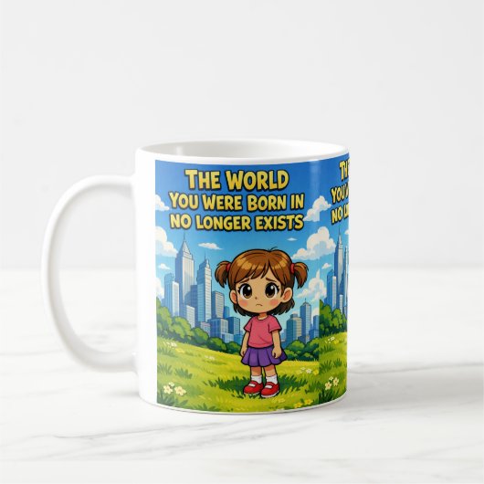 Future vs. Past Lost innocence Sentimental Cartoon Kaffeetasse (Links)