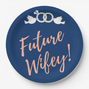 Future Wifey Love Birds in Deep Blue Paper Plate Pappteller