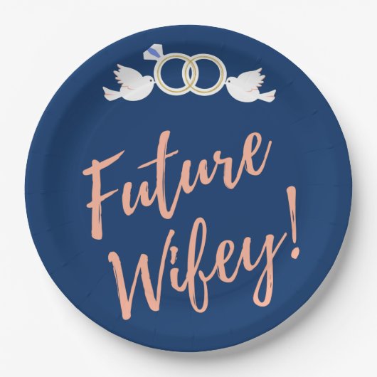 Future Wifey Love Birds in Deep Blue Paper Plate Pappteller (Vorderseite)