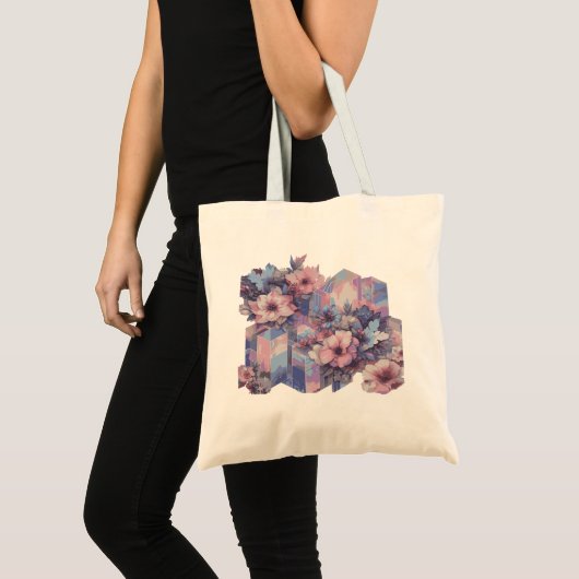Futurismus Tinted Blumendesign Tote Bag Tragetasche (Vorderseite (Produkt))