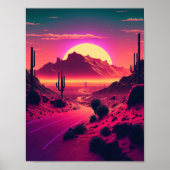 Futurist Horizons: Eine Synthwave-Bergwelt Poster (Vorne)