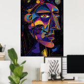 Futuristic Abstrakt Vision - Neon Cubist Portrait Poster (Heimbüro)