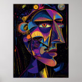 Futuristic Abstrakt Vision - Neon Cubist Portrait Poster (Vorne)