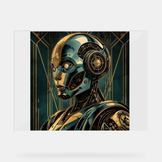 Futuristic Android Art Print | Retro Art Deco Cybe Acrylschild (Vorderseite)