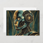 Futuristic Android Art Print Retro Art Deco Cyber Postkarte (Vorne/Hinten)