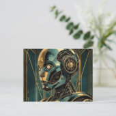 Futuristic Android Art Print Retro Art Deco Cyber Postkarte (Stehend Vorderseite)