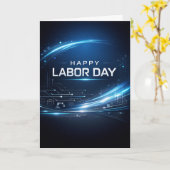 Futuristic Blue Happy Labor Day Karte (Gelbe Blume)