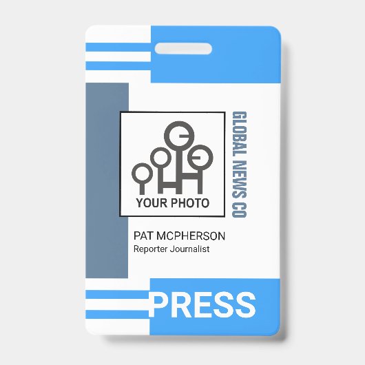 Futuristic Blue Stripe Blocks Press ID Ausweis (Vorderseite)