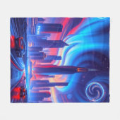 Futuristic City Blanket | Neon Skyline & Cosmic Sw Fleecedecke (Vorderseite (Horizontal))
