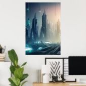 Futuristic City Poster mit Digital Art #010 (Heimbüro)