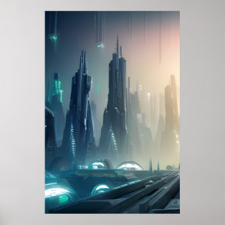 Futuristic City Poster mit Digital Art #010