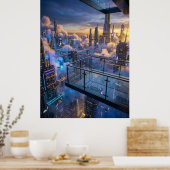Futuristic City Sunset Wall Art Poster (Küche)