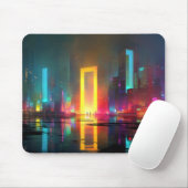 Futuristic City with Radiant Neon Portal Mousepad (Mit Mouse)
