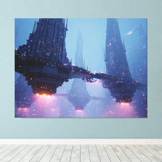 Futuristic Cityscape with Hovering Structures Leinwanddruck (Insitu (Holzboden))