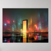 Futuristic Cityscape with Neon Reflections Poster (Vorne)