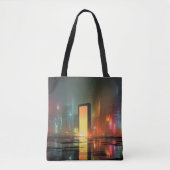 Futuristic Cityscape with Neon Reflections Tasche (Vorderseite)