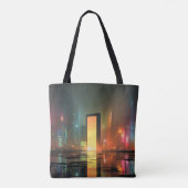 Futuristic Cityscape with Neon Reflections Tasche (Rückseite)