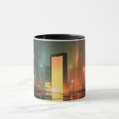 Futuristic Cityscape with Neon Reflections Tasse (Zentrum)