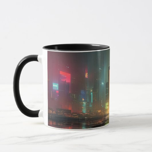 Futuristic Cityscape with Neon Reflections Tasse (Links)
