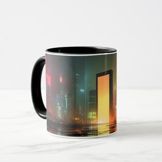 Futuristic Cityscape with Neon Reflections Tasse (Vorderseite Links)