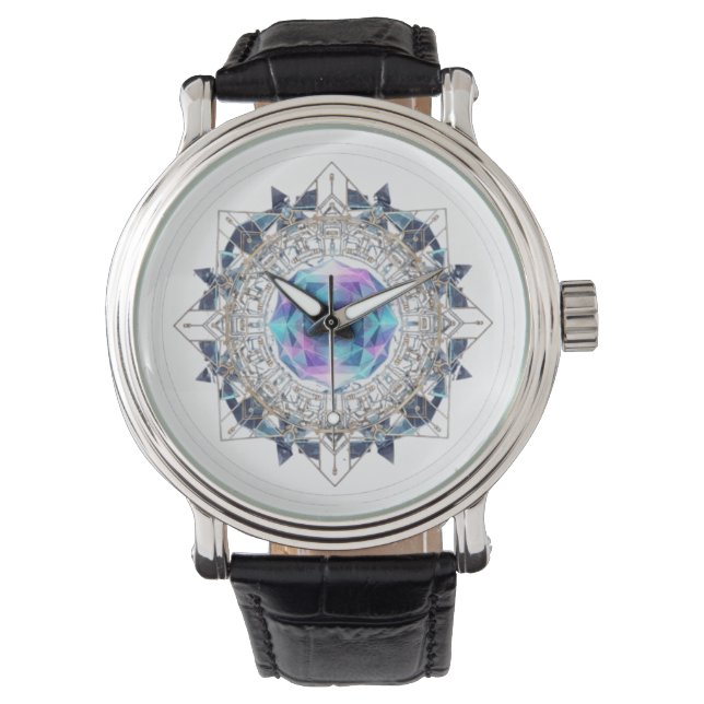 Futuristic Crystal Mandala – Geometric Tech Art Armbanduhr (Vorderseite)