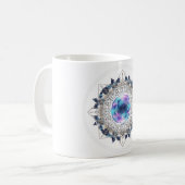 Futuristic Crystal Mandala – Geometric Tech Art Kaffeetasse (Vorderseite Links)