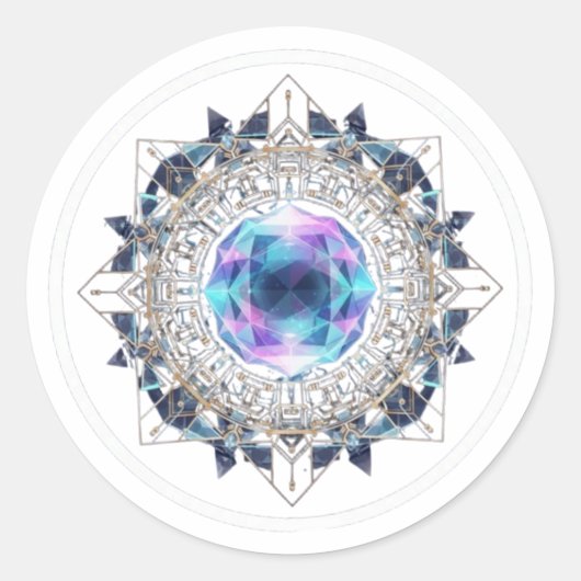 Futuristic Crystal Mandala – Geometric Tech Art Runder Aufkleber (Vorderseite)