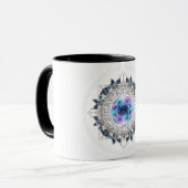 Futuristic Crystal Mandala – Geometric Tech Art Tasse (Vorderseite Links)