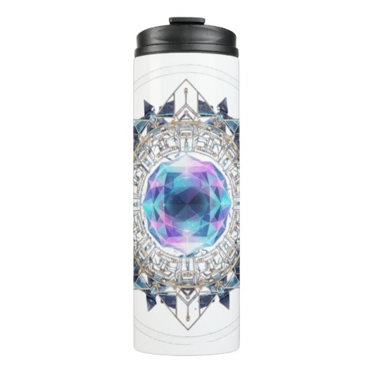 Futuristic Crystal Mandala – Geometric Tech Art Thermosbecher (Vorderseite)