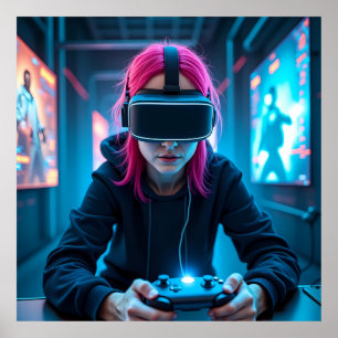 "Futuristic Cyber Gamer mit AR Visor AI Poster