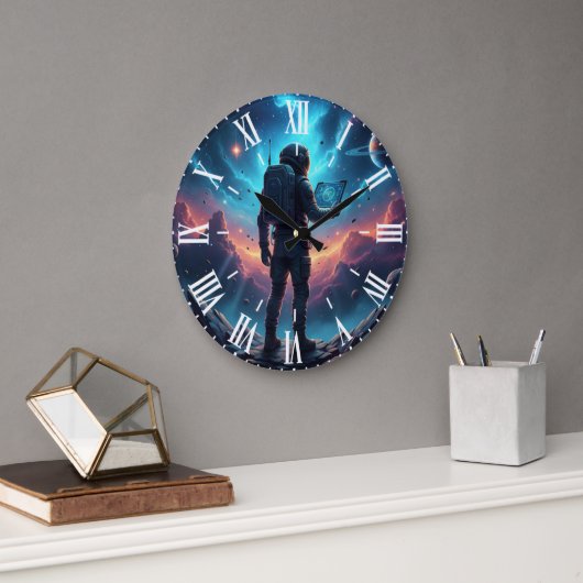 Futuristic Cyberpunk Astronaut Nebula Space Unique Große Wanduhr (Büro)