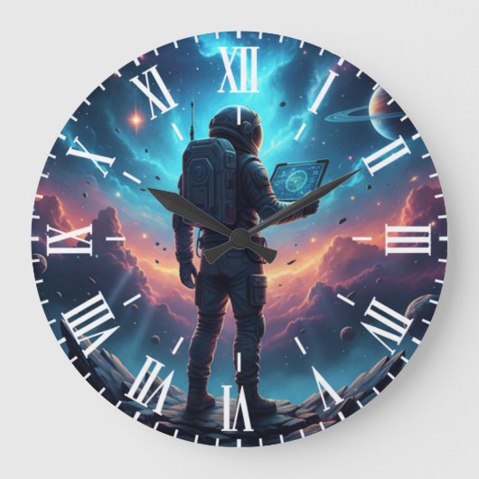 Futuristic Cyberpunk Astronaut Nebula Space Unique Große Wanduhr (Vorderseite)